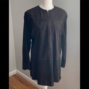 WWorth Black Suede Leather Long Coat Size Petite